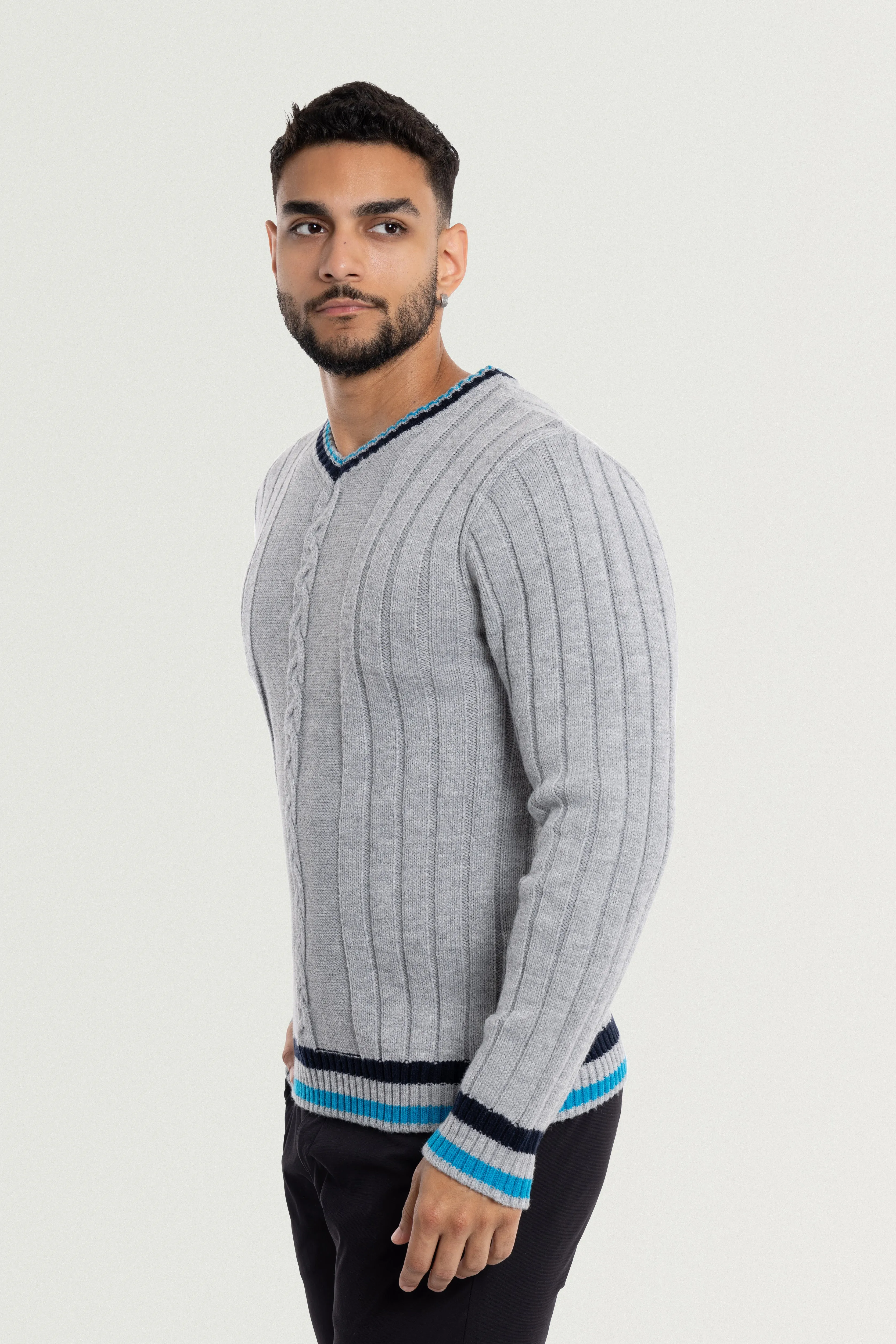 X RAY Men's Cable Knit Middleweight Soft Tipped V-Neck Sweater Regular and Big & Tall