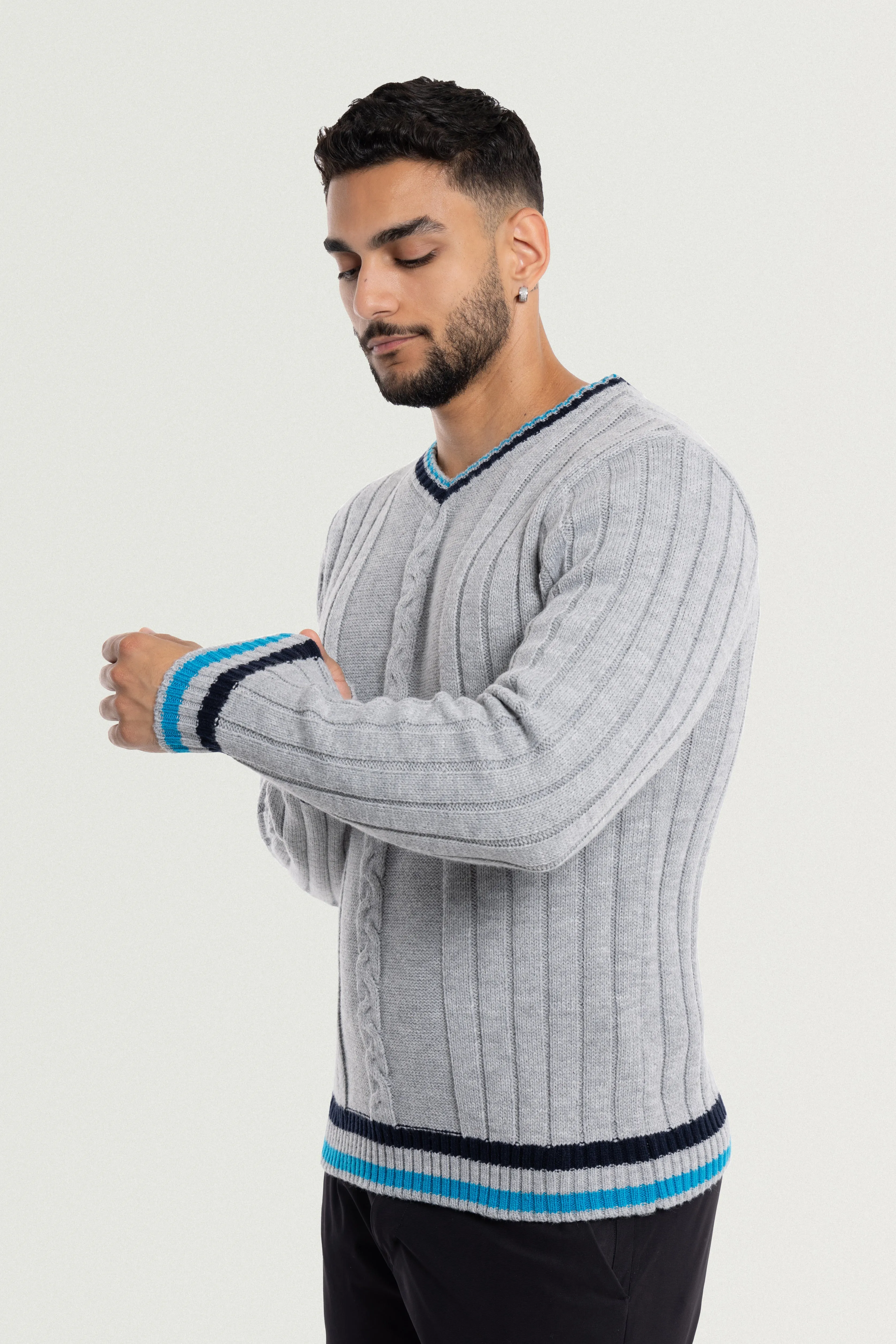 X RAY Men's Cable Knit Middleweight Soft Tipped V-Neck Sweater Regular and Big & Tall