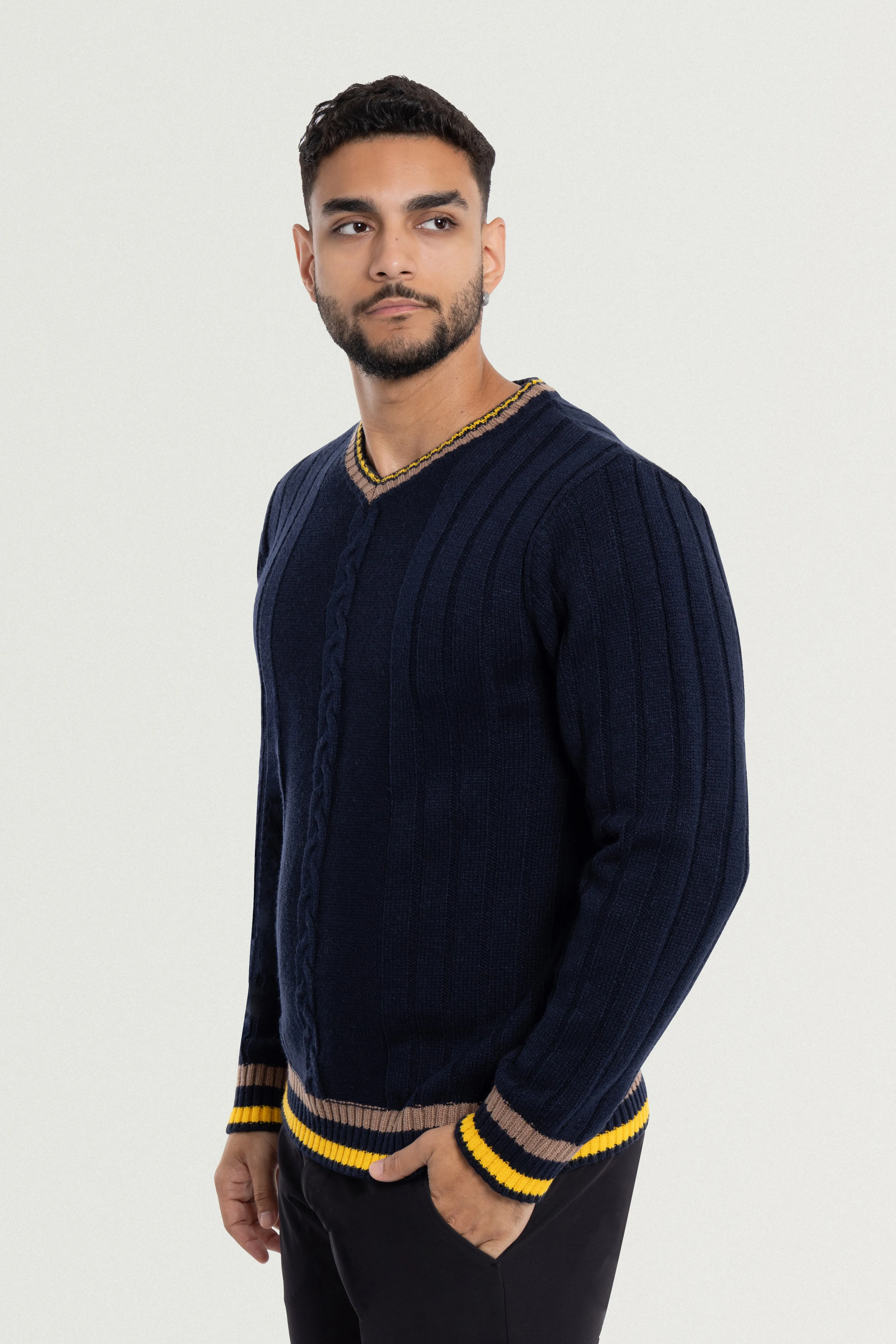 X RAY Men's Cable Knit Middleweight Soft Tipped V-Neck Sweater Regular and Big & Tall