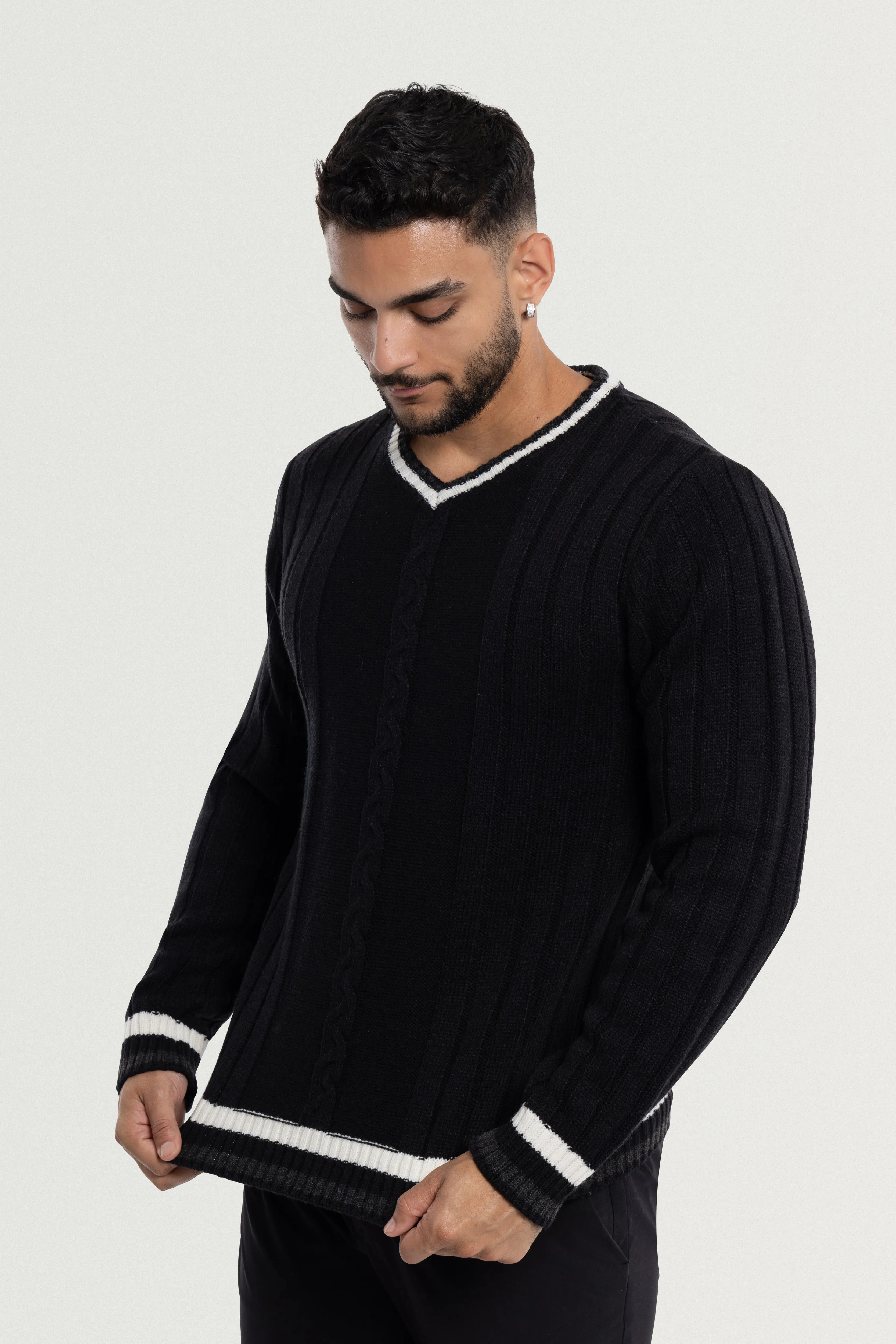 X RAY Men's Cable Knit Middleweight Soft Tipped V-Neck Sweater Regular and Big & Tall