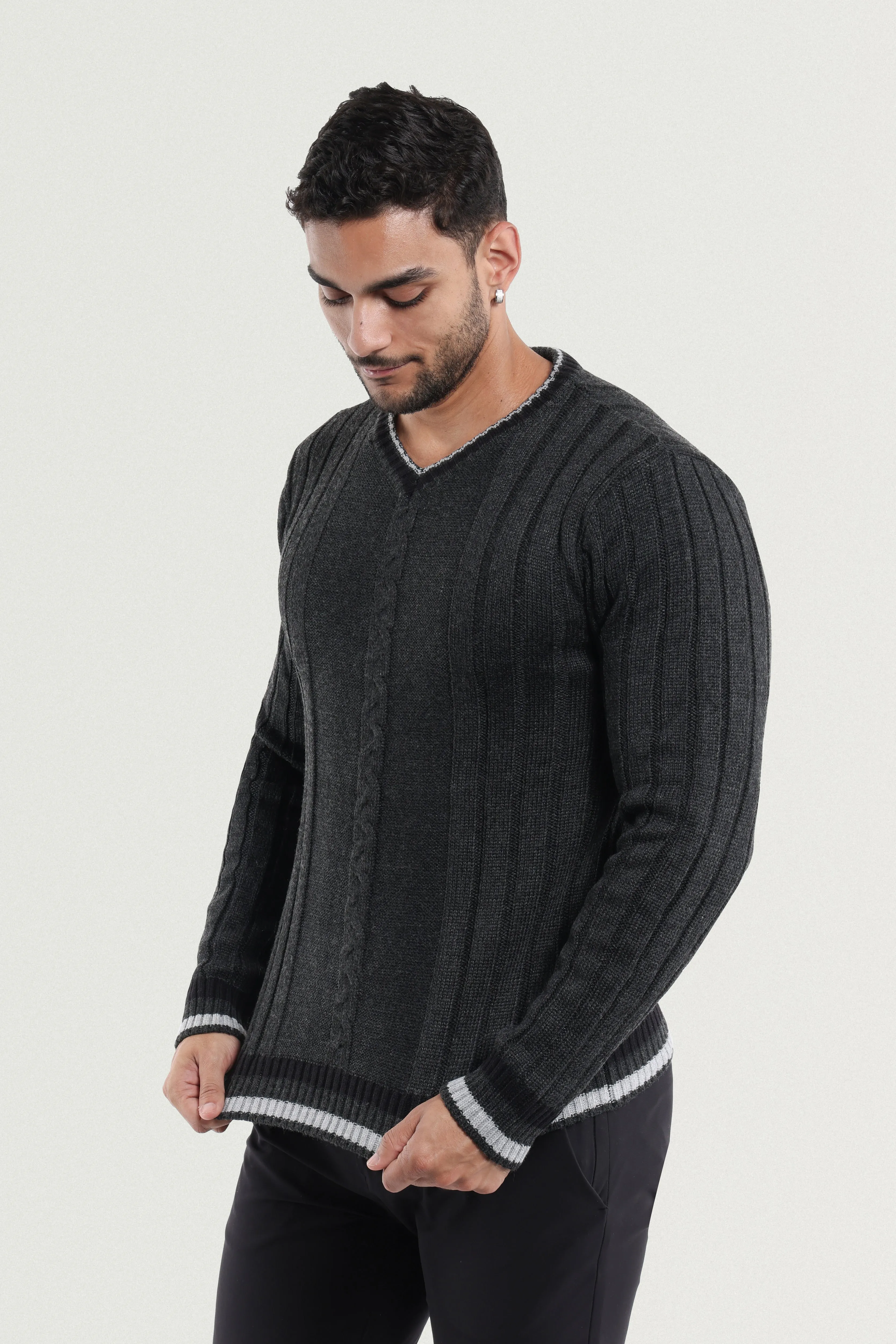 X RAY Men's Cable Knit Middleweight Soft Tipped V-Neck Sweater Regular and Big & Tall