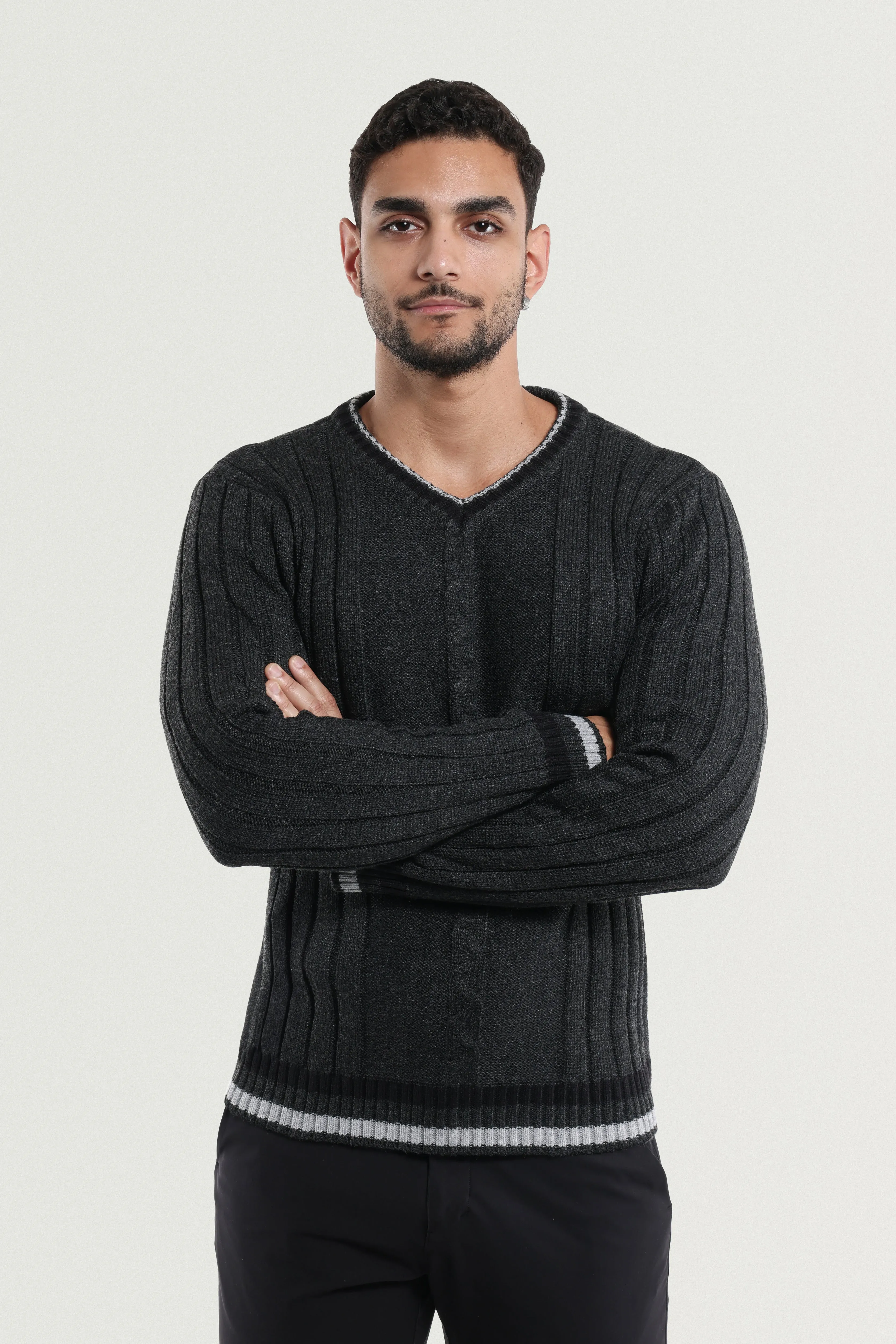 X RAY Men's Cable Knit Middleweight Soft Tipped V-Neck Sweater Regular and Big & Tall