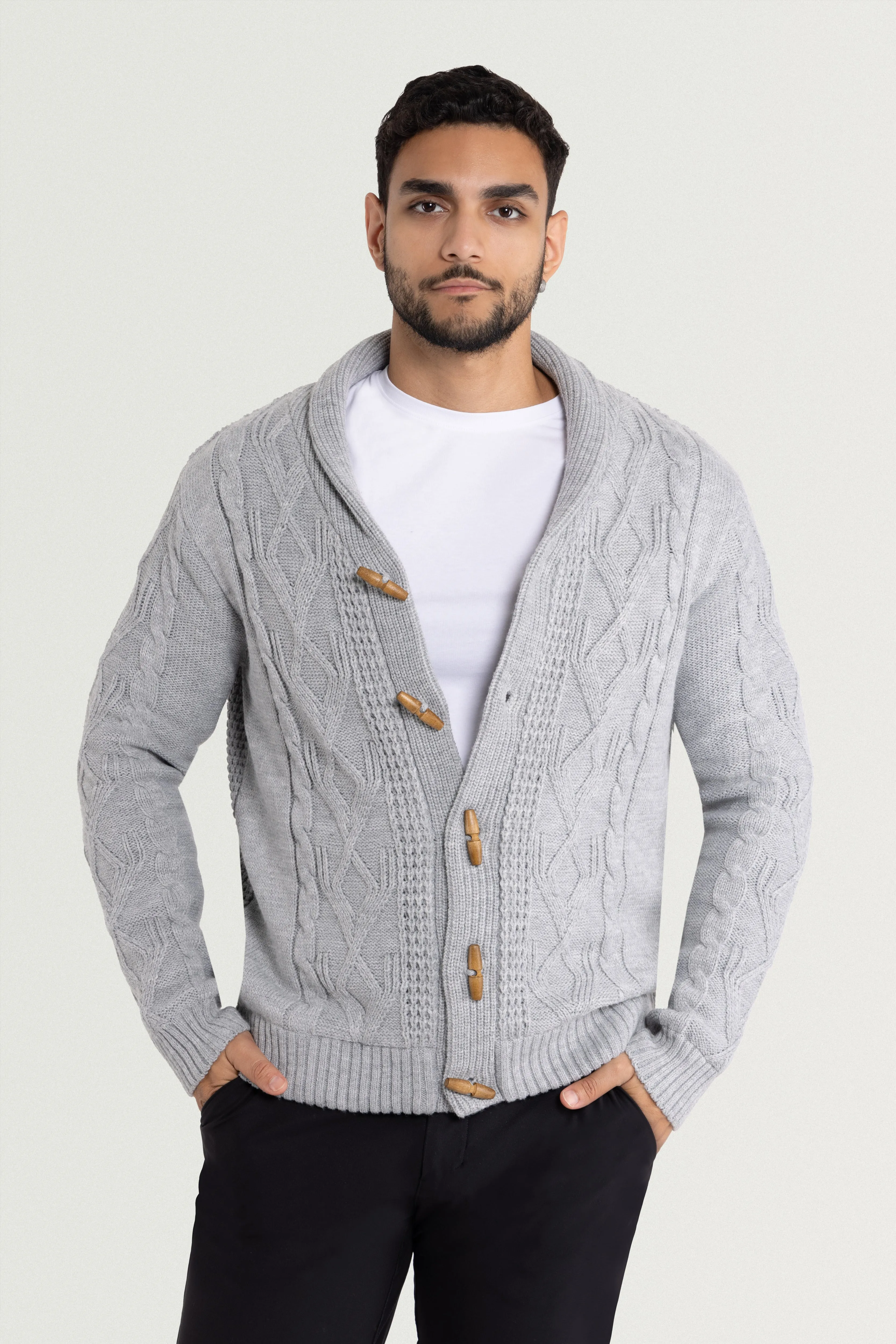 X RAY Men's Faux Shearling Waffle Knitted Shawl Collar Cable Knit Cardigan Sweater Big & Tall Available