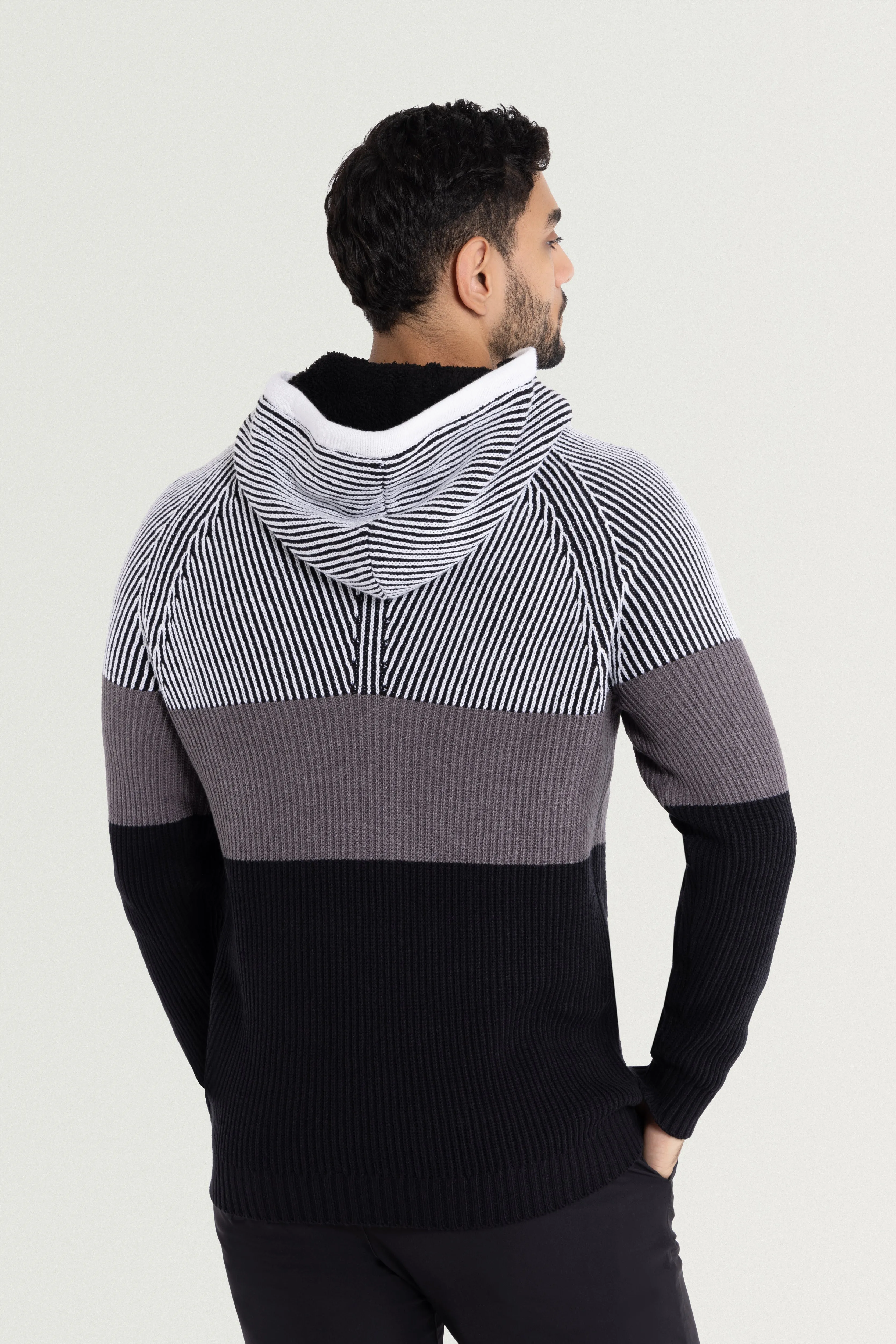 X RAY Men's Rib Knit Color Block Pullover Hooded Sweater