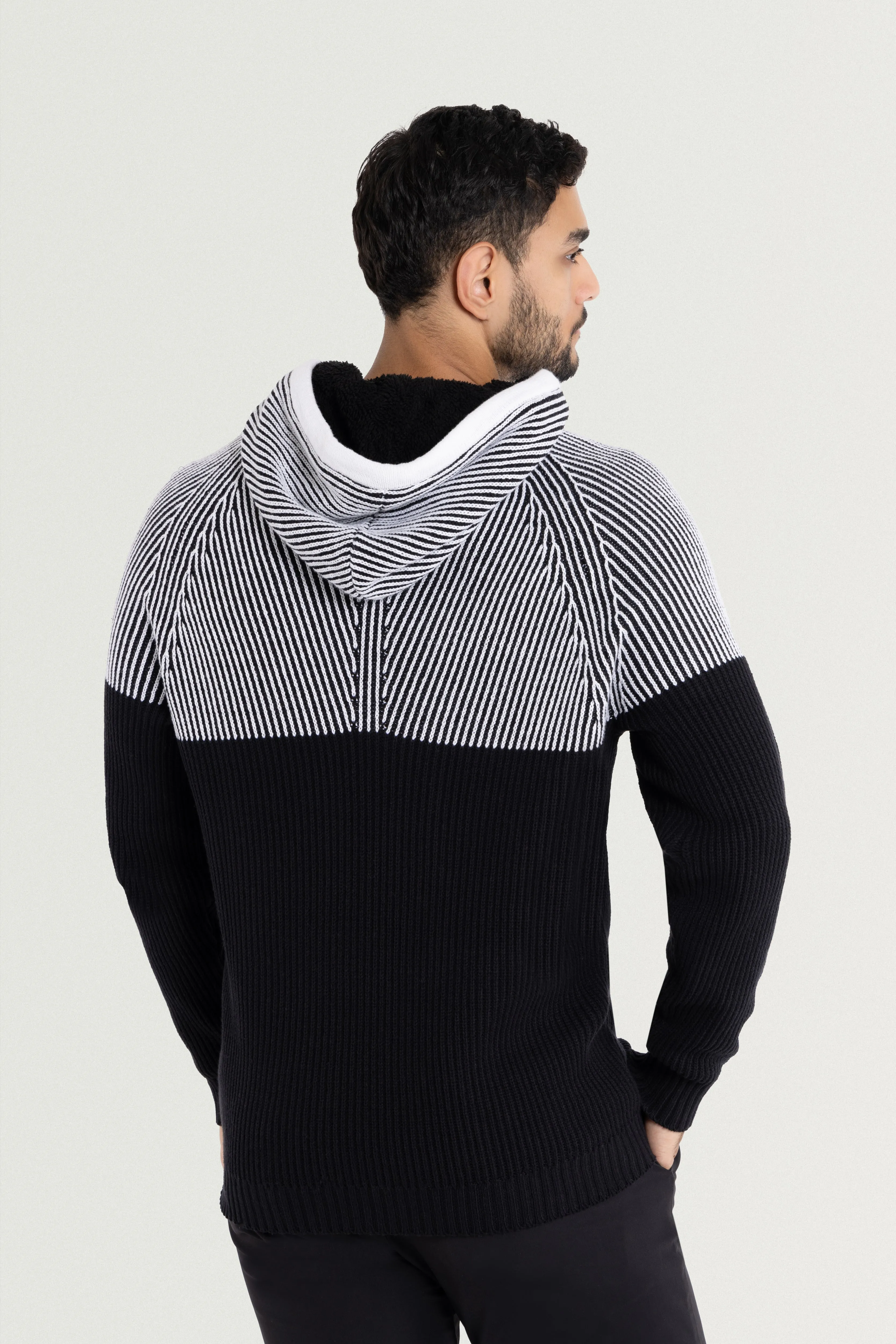 X RAY Men's Rib Knit Color Block Pullover Hooded Sweater