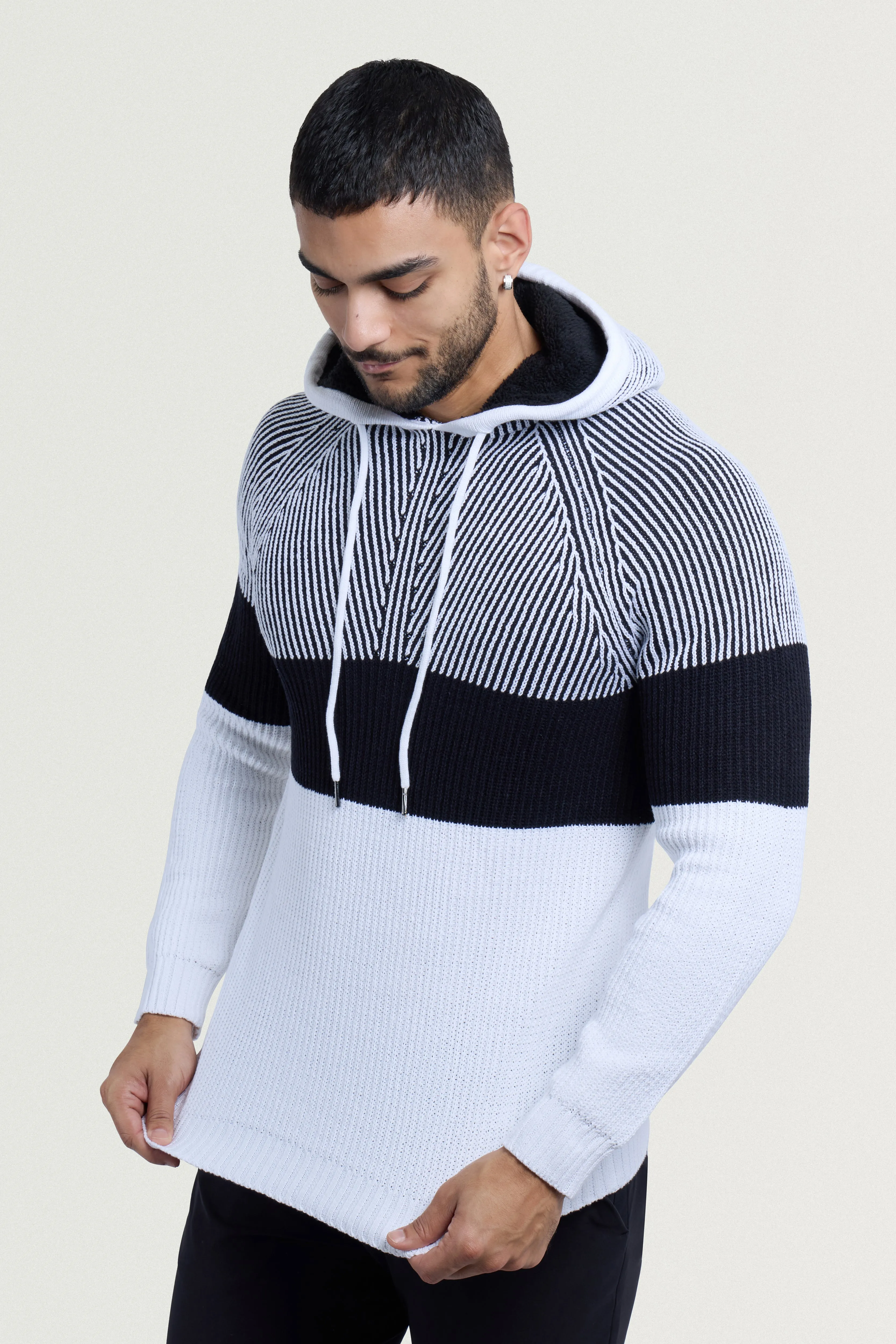 X RAY Men's Rib Knit Color Block Pullover Hooded Sweater