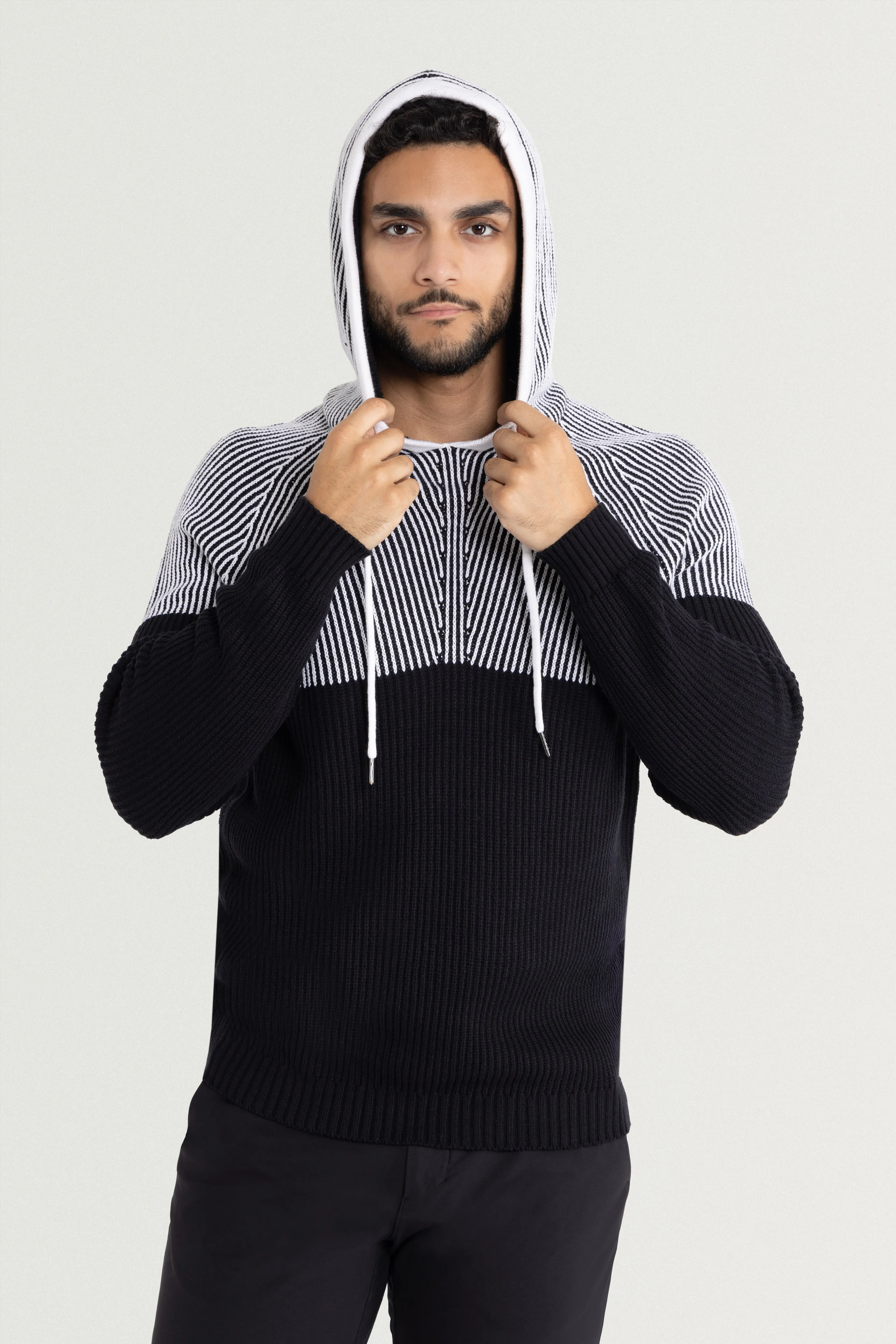 X RAY Men's Rib Knit Color Block Pullover Hooded Sweater