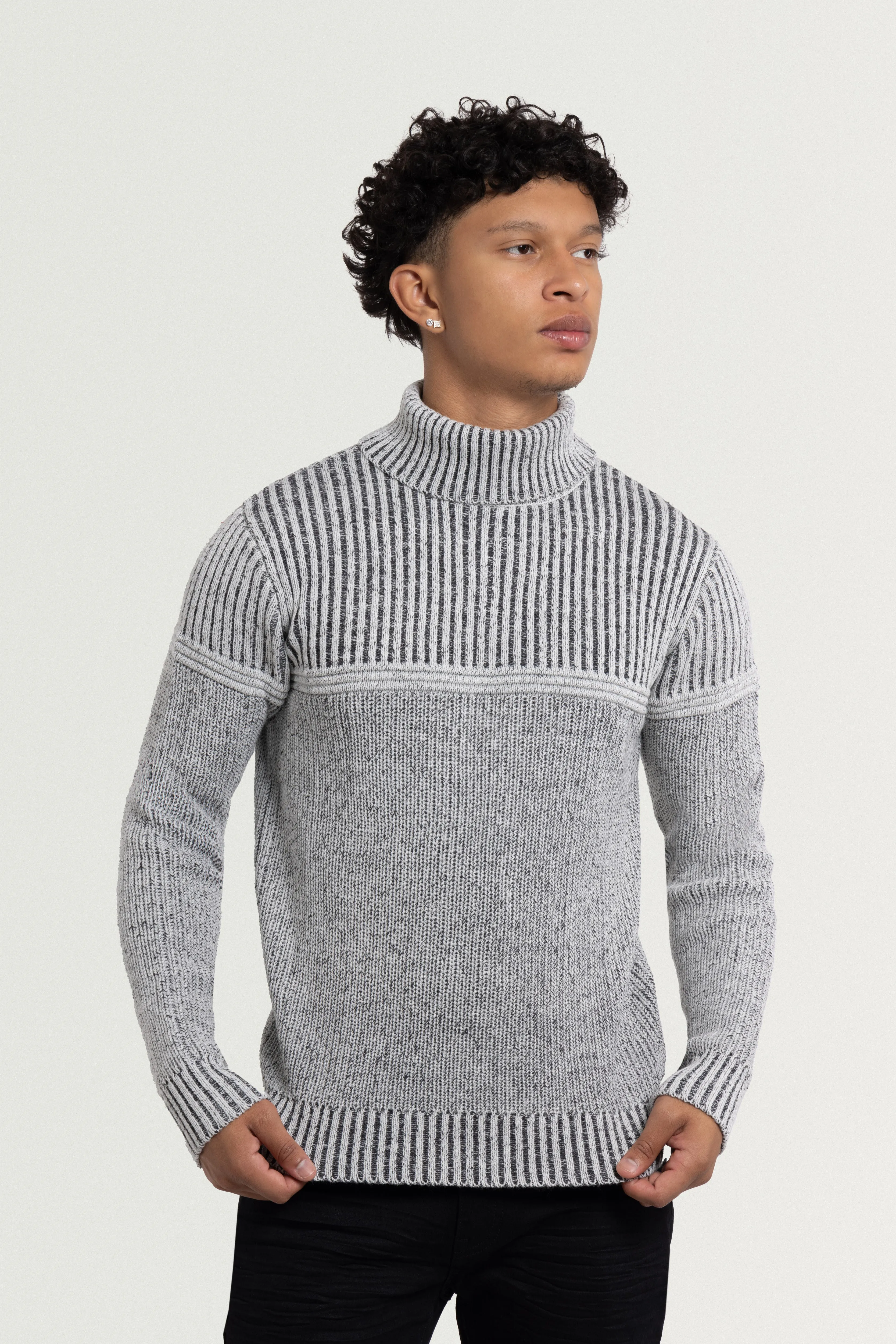 X RAY Men's Ribbed Pattern Turtleneck Fashion Sweater