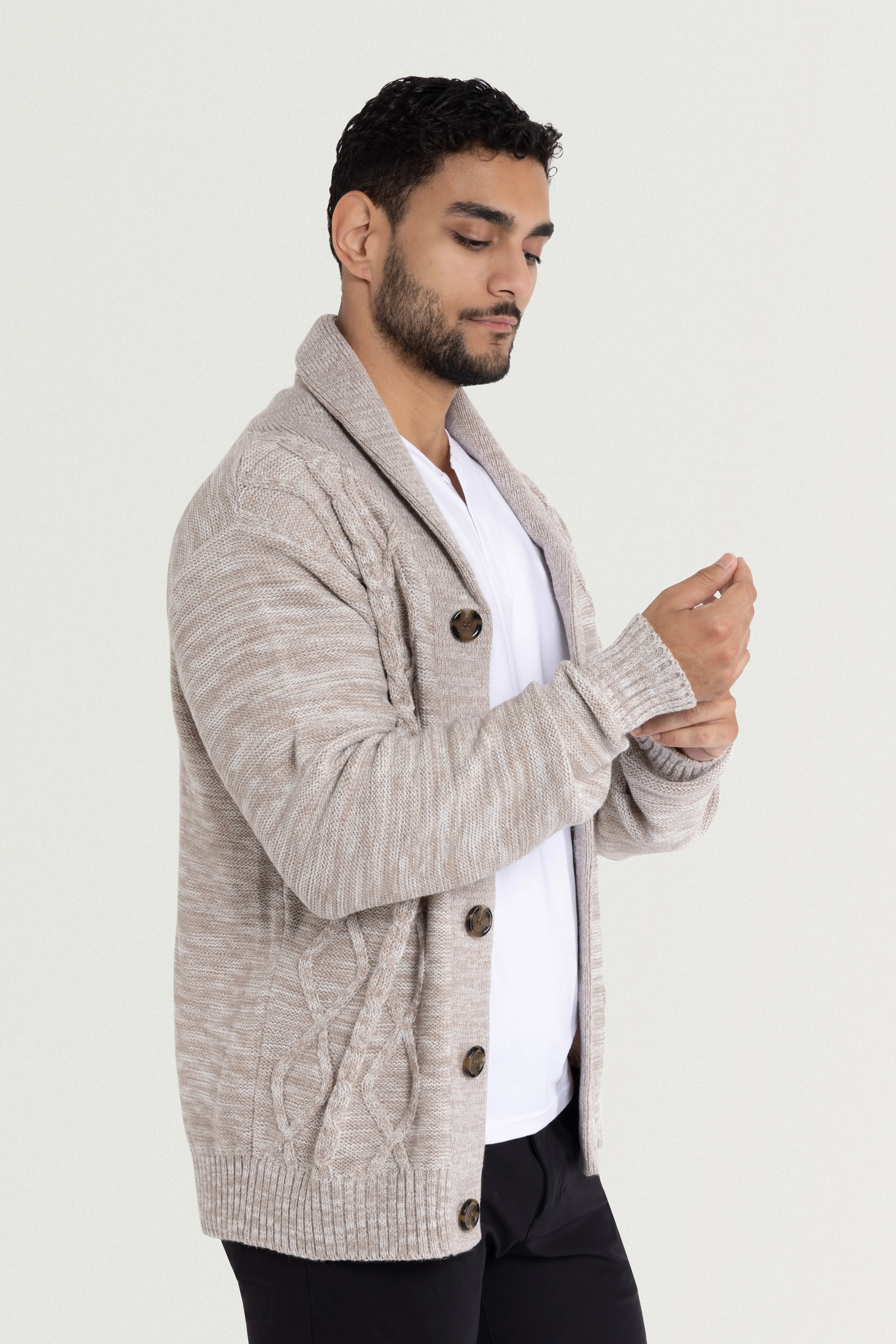 X RAY Men's V-Neck & Shawl Collar Cable Knit Button Down Cardigan Sweater