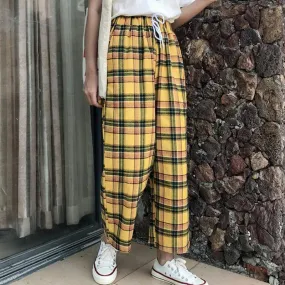 Yellow Tartan Plaid Vintage Aesthetic Oversized Pants