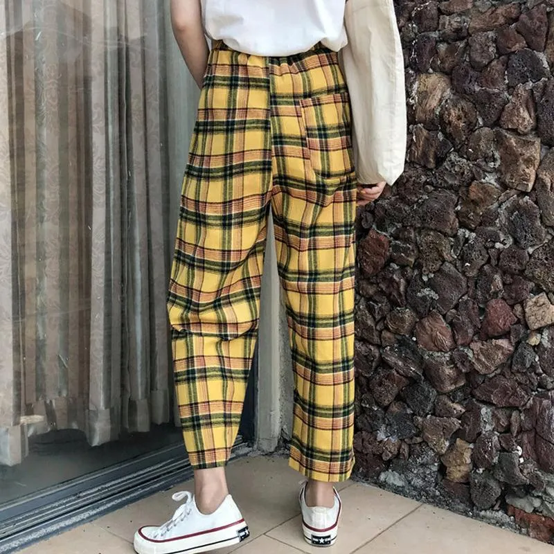 Yellow Tartan Plaid Vintage Aesthetic Oversized Pants