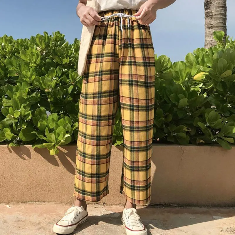 Yellow Tartan Plaid Vintage Aesthetic Oversized Pants