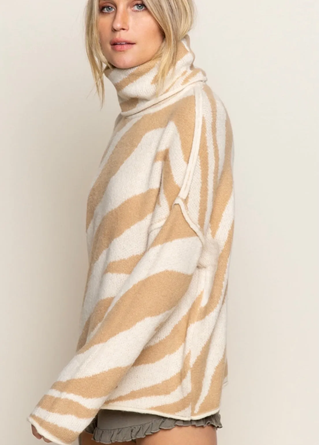 Zebra in Camel Sweater