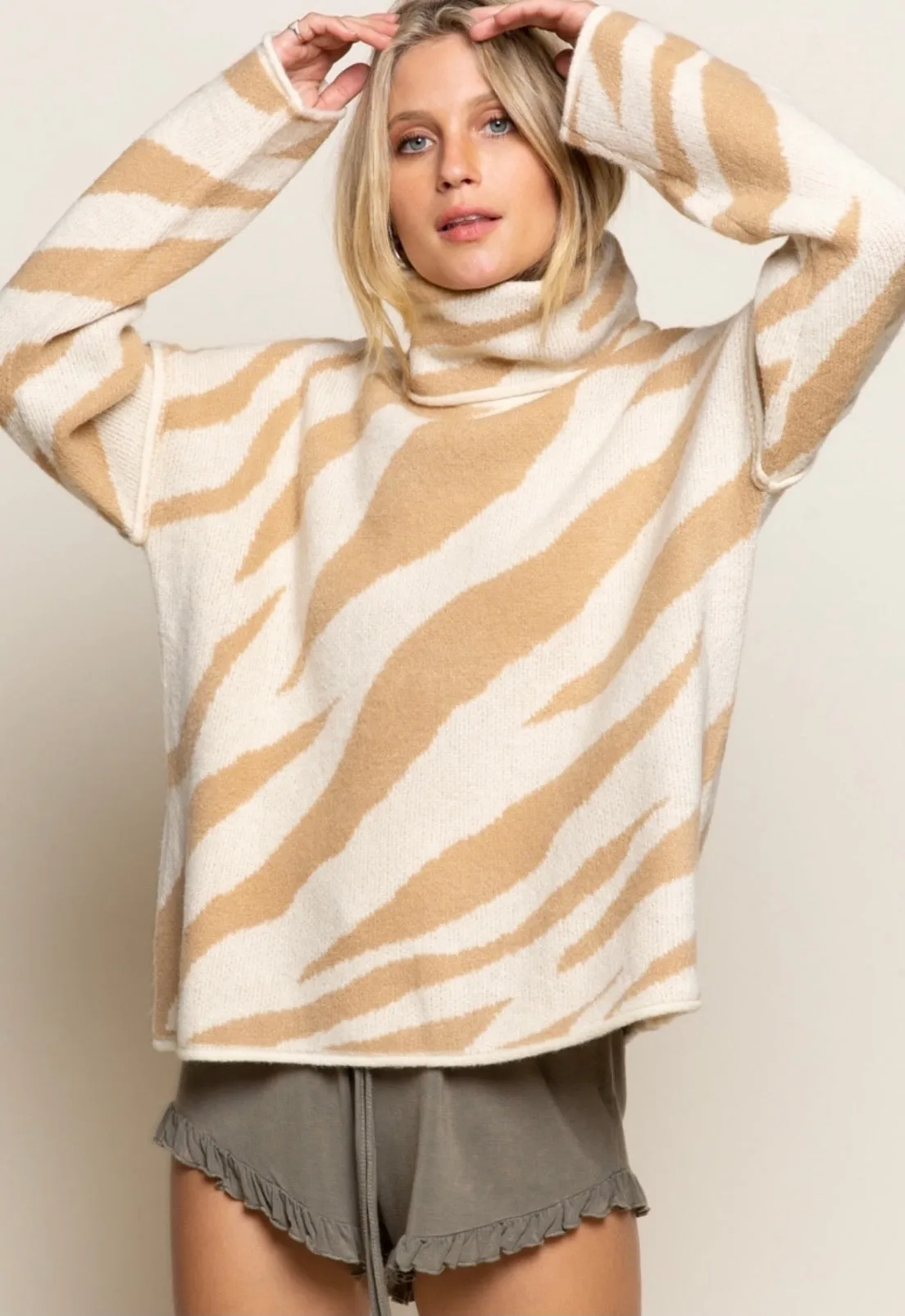 Zebra in Camel Sweater