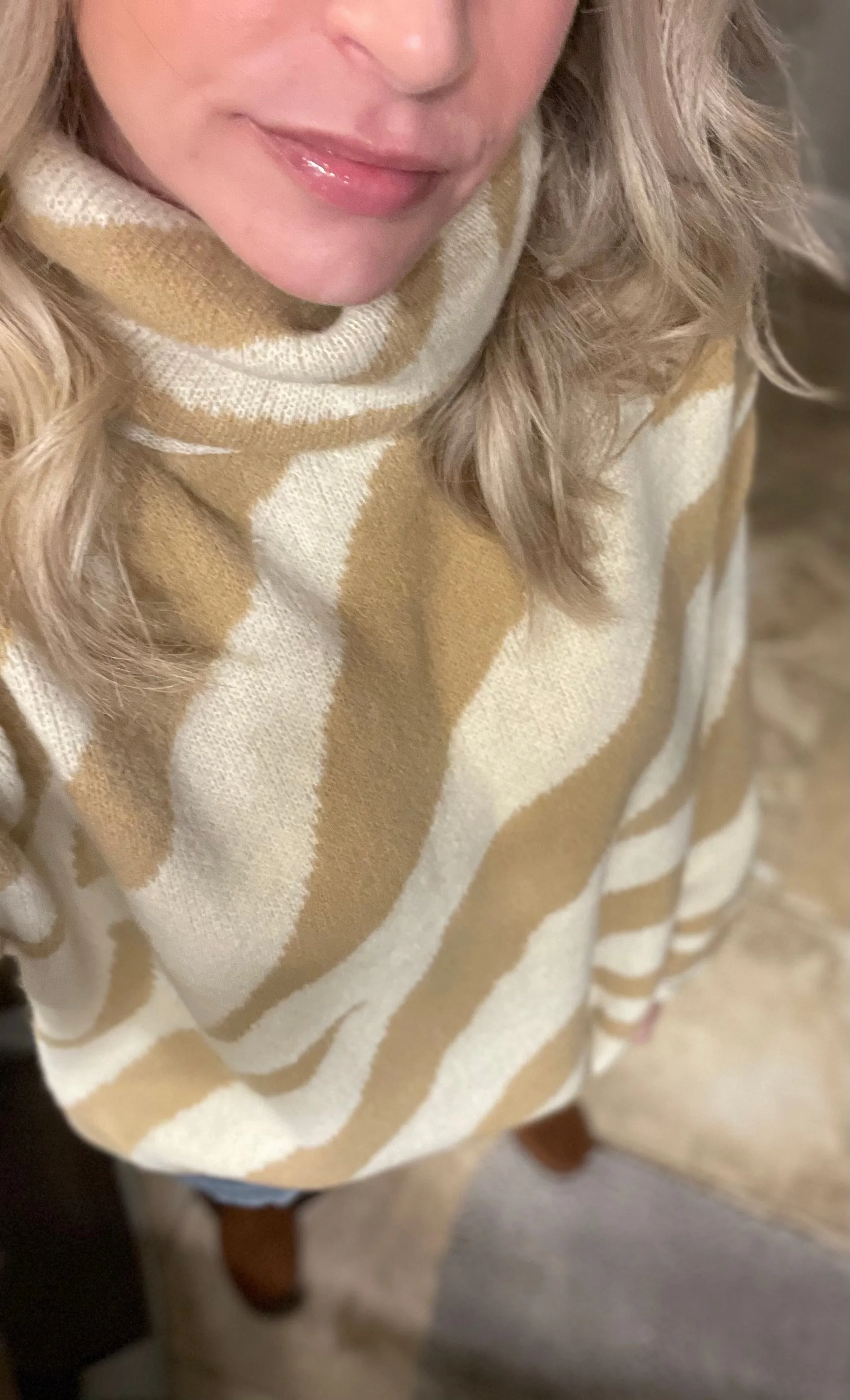 Zebra in Camel Sweater