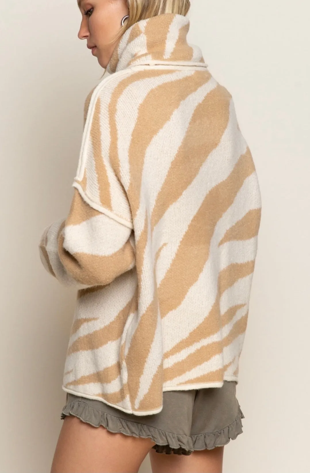 Zebra in Camel Sweater